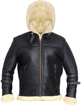 B3 Bomber Jacket with Real Shearling and Removable Hood – Black