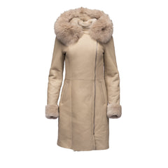Gracies Hooded Sheepskin Shearling Jacket with Fox Fur