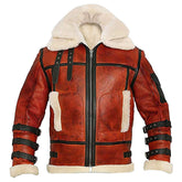 Aviator Sheepskin RAF Men's B6 Waxed Bomber Shearling Two-Tone Leather Jacket