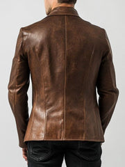 Ethan Distressed Brown Leather Blazer Jacket