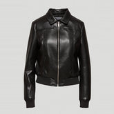 Black Women Aviator Sheepskin Shearling Motorbike Leather Bomber Jacket