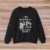 Beam Me Up This Place Sucks Stranger Long Sleeve Sweatshirt Alien UFO Abduction Retro Quote Autumn and Winter Matching Hoodies