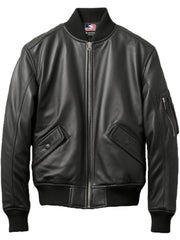 Black Bomber Leather Jacket Men – Black Leather Jacket