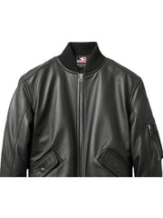 Black Bomber Leather Jacket Men – Black Leather Jacket