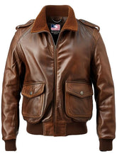 Brown Aviator Men Leather Bomber Distressed Jacket