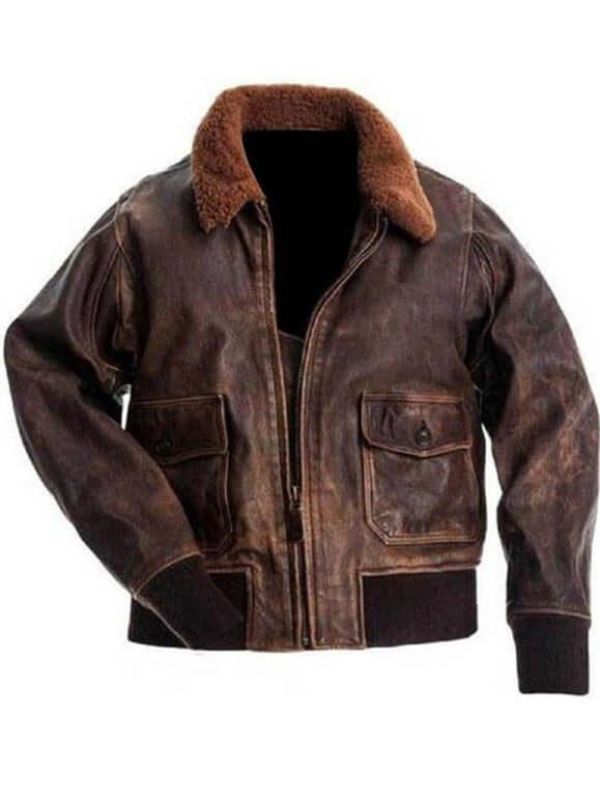 Aviator G1 Distressed Men's Bomber Leather Jacket – Brown