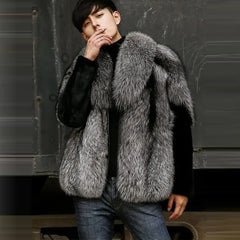 2022 New Men's Winter Grey Shearling Short Faux Fur Mink Jacket Coat