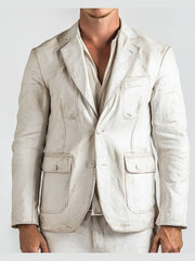 Adan White Leather Blazer – Men's Premium White Leather Jacket