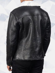 Alberto White Shearling Black Leather Jacket