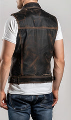 Antonio Men Distressed Leather Vest