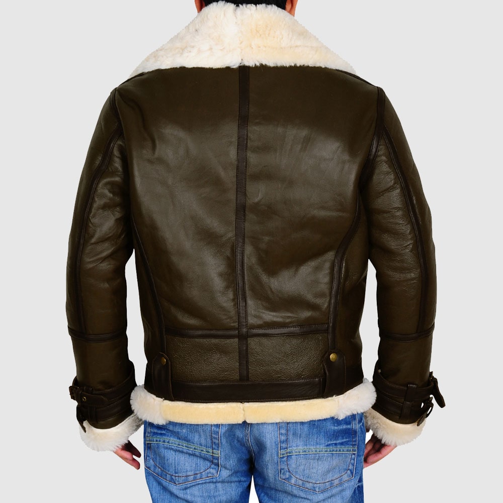 Army Green Men's B3 Bomber Shearling Leather Jacket