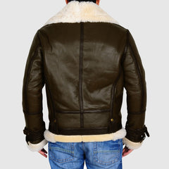 Army Green Men's B3 Bomber Shearling Leather Jacket