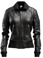 Black Leather Jacket Bomber Style