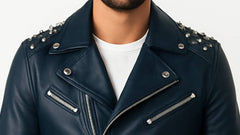 Aiden Blue Leather Jacket - Men Leather Jacket Blue