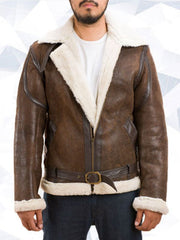 Forest Double Face Shearling Distressed Leather Jacket