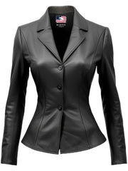 Giselle Black Women Leather Jacket Blazer