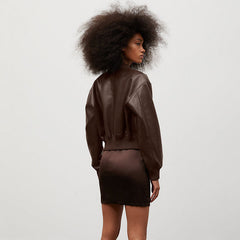 Brown Womens B3  Sheepskin Shearling Aviator Motorbike Leather Jacket