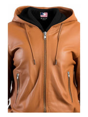 Leather Jacket Women Brown with Hood