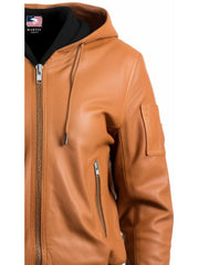 Leather Jacket Women Brown with Hood