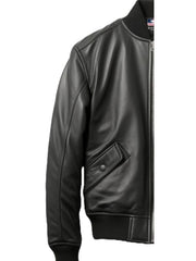 Black Bomber Leather Jacket Men – Black Leather Jacket