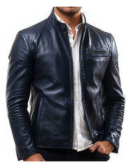 Frankie Blue Leather Jacket - Men Leather Jacket Blue