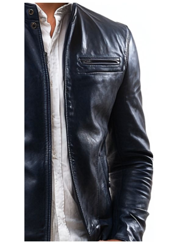 Frankie Blue Leather Jacket - Men Leather Jacket Blue