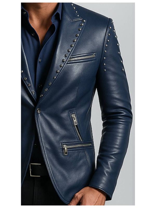 Jack Blue Leather Blazer – Men's Premium Blue Leather Jacket
