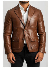 Leo Stylish Brown Premium Leather Blazer Jacket