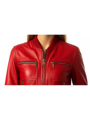 Charlotte Red Women's Leather Jacket – Bold, Stylish, and Timeless